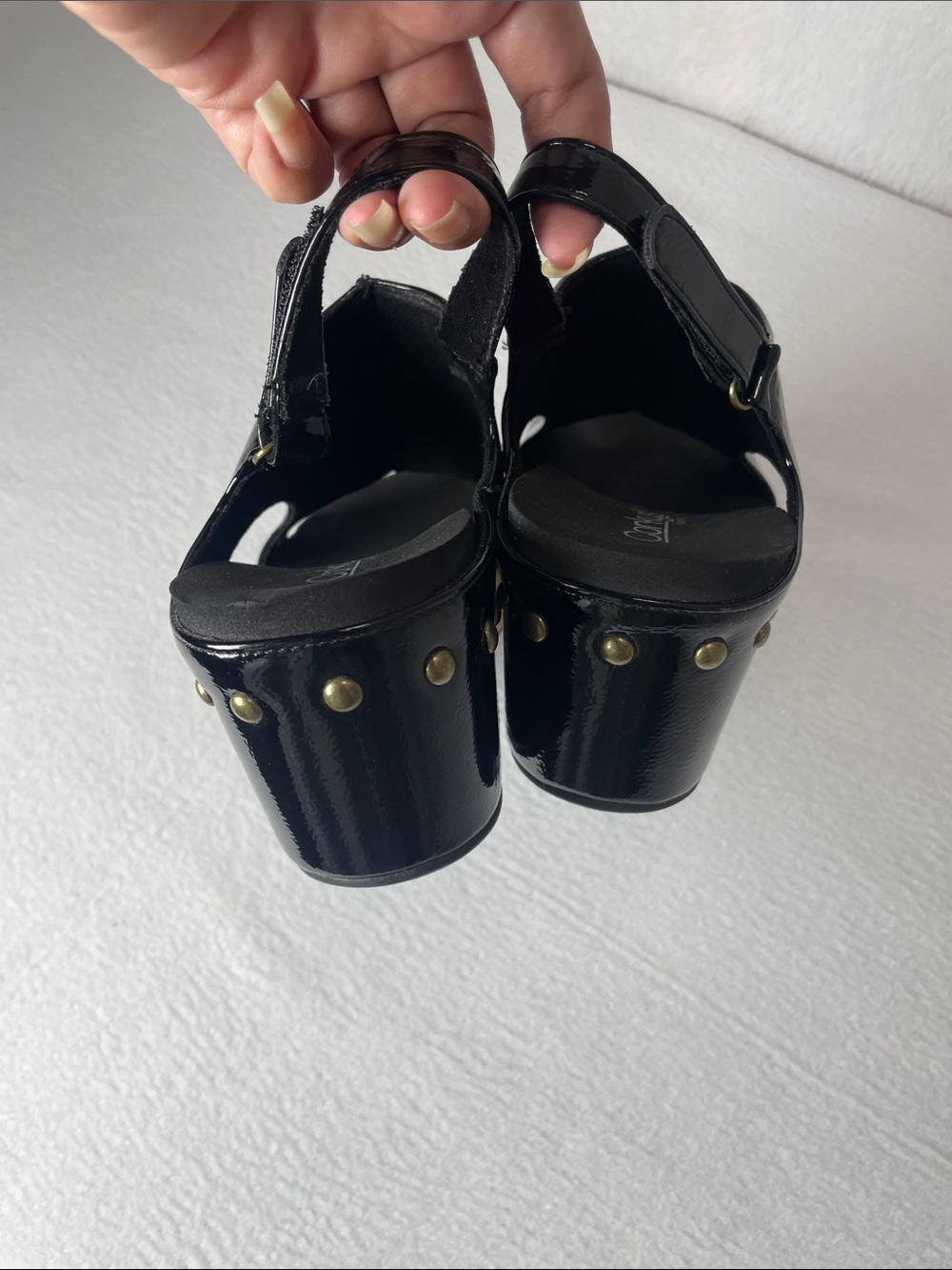 Corkys Carley Wedges in Black Crinkle Patent - Picture 7 of 9